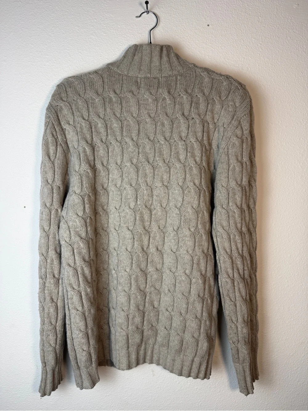 Allen Solly Mens Cable Knit Cardigan Full Zip Lambswool Gray Sweater L Vintage